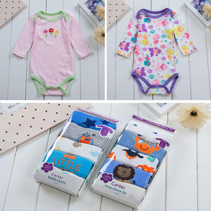 Cotton Long-Sleeve Baby Romper – Soft Autumn Onesie with Snap Closure