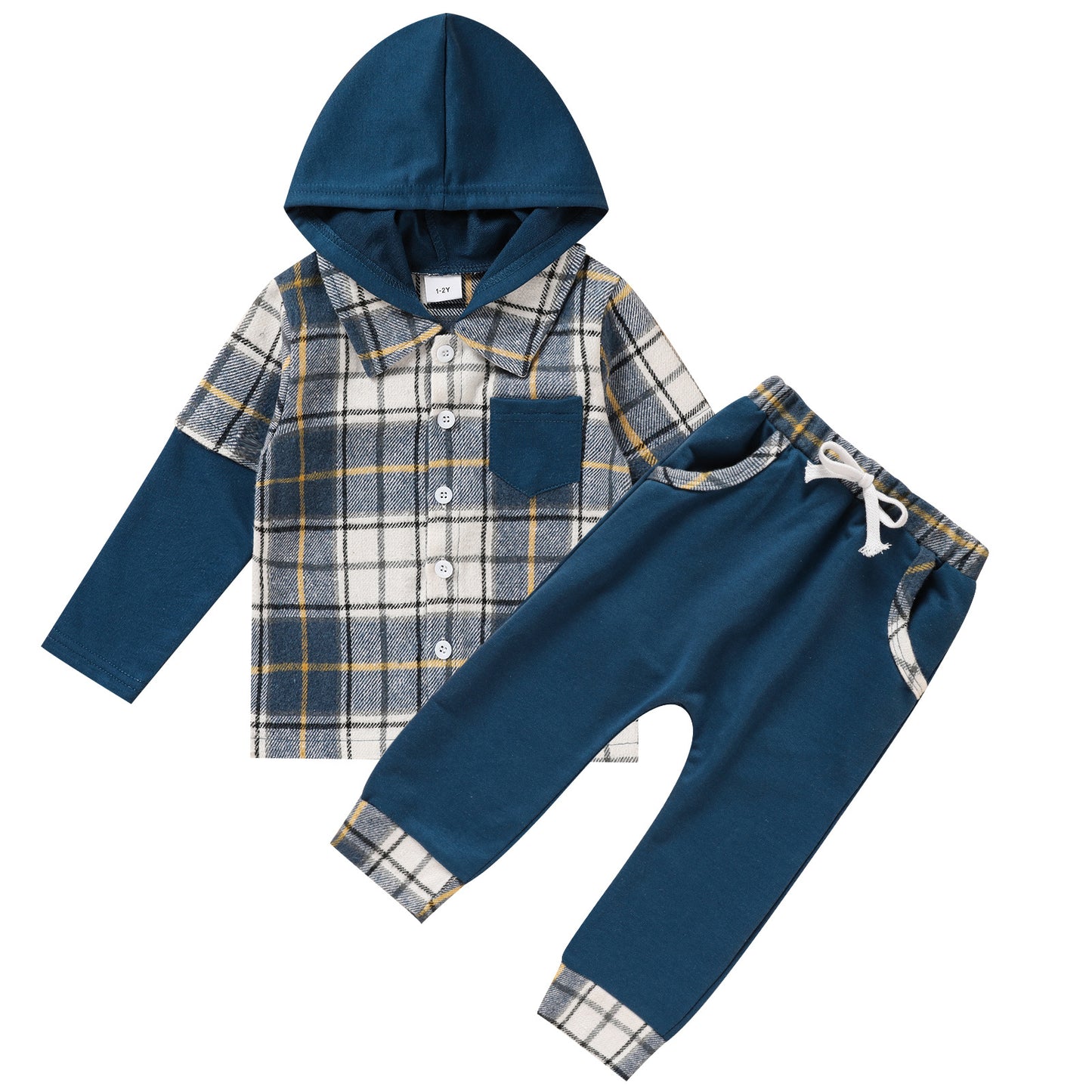 Toddler Boy Plaid Hoodie & Pants Set – 2-Piece Long Sleeve Outfit for Fall & Everyday Wear