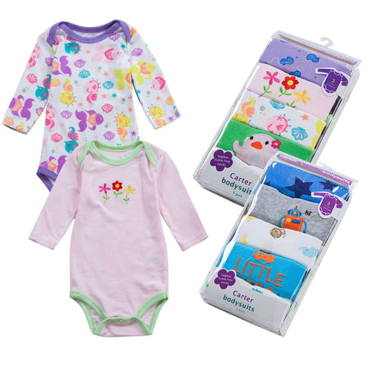 Cotton Long-Sleeve Baby Romper – Soft Autumn Onesie with Snap Closure