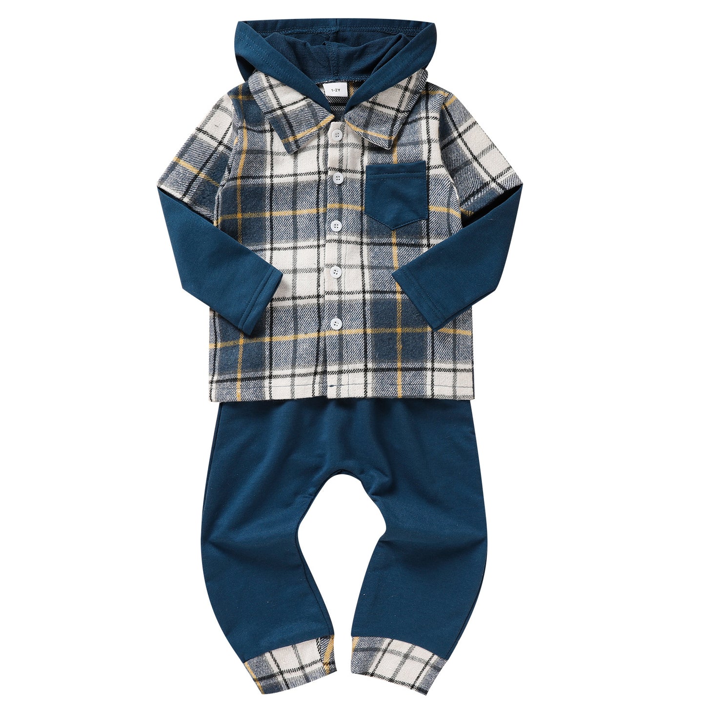 Toddler Boy Plaid Hoodie & Pants Set – 2-Piece Long Sleeve Outfit for Fall & Everyday Wear